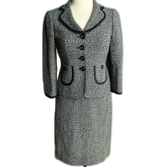 Nine West Tweed Black and White Skirt Suit 4P 4 Petite - Picture 7 of 12